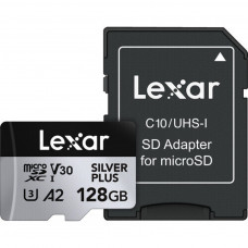 Lexar Silver Plus 128GB microSDXC UHS-I U3 A2 V30 LMSSIPL128G-BNANG