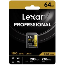 Lexar 64GB Professional Gold Seri 1800x SDXC UHS-II V60 U3 C10