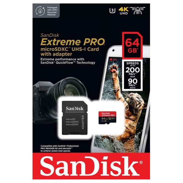 SanDisk Extreme Pro 64GB microSDXC UHS-I 200MB/s (SDSQXCU-064G-GN6MA)